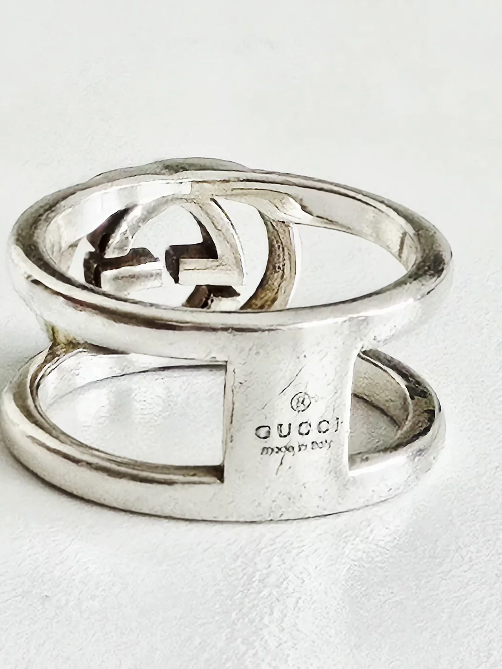 Gucci Wide Interlocking Sterling Silver Ring